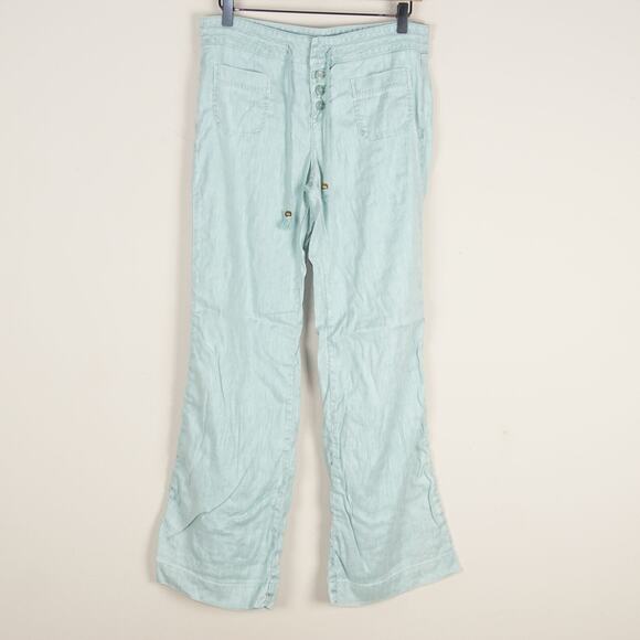 Level 99 Teal Green Linen Blend Lauren Lounge Wide Leg Pants Womens Sz 28 - Picture 1 of 11
